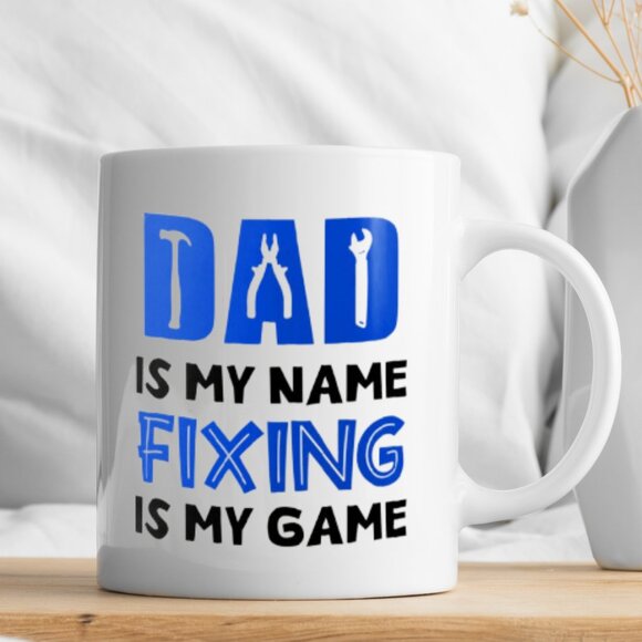 Funny Gift Mug for Dad | "Fixing is My Game" | White Ceramic 11 oz - Picture 1 of 4